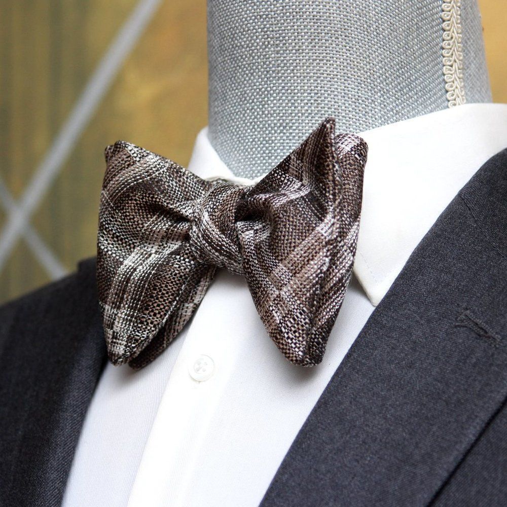 New Men's Self-tied Bow Tie‎ 100%Silk Big Butterfly Grey Plaid S650